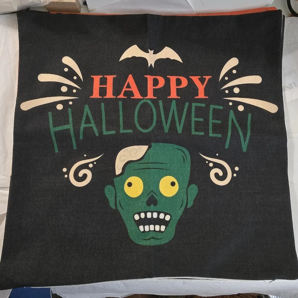 Festive Halloween Skull Pillow Cover - Red, Green, and Black